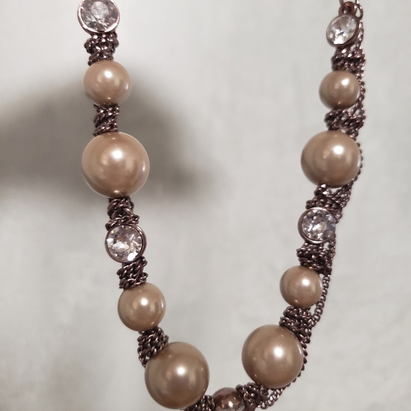 Givenchy Bronze Faux Pearl Rhinestone Chain Necklace - Picture 6 of 10